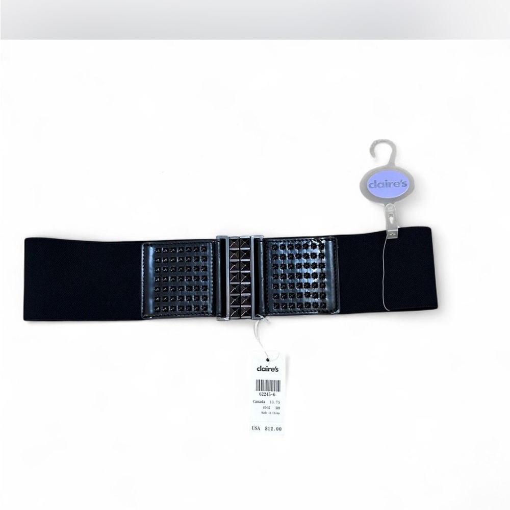 Claire's Black Elastic Belt with Studded Buckle Vintage NWT